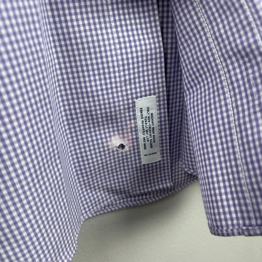 Brooks Brothers USA Men’s 17-35 Shirt Purple Check Dress Cotton Long Sleeve READ